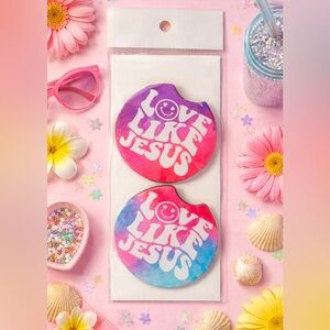 Vibrant “Love Like Jesus” Car Coasters